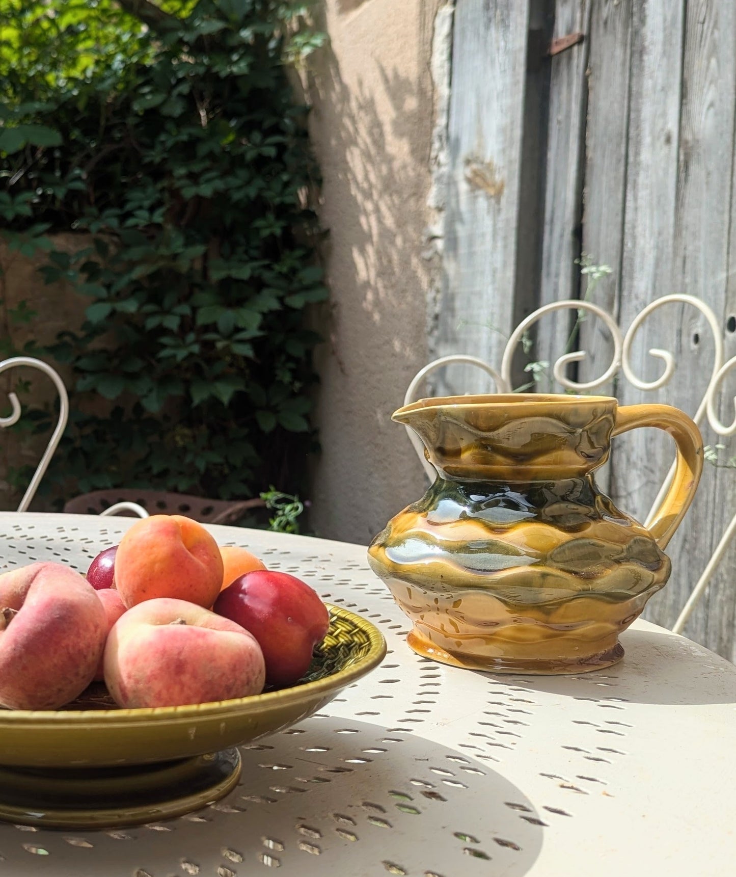 French Green & Yellow Textured Vintage Jug