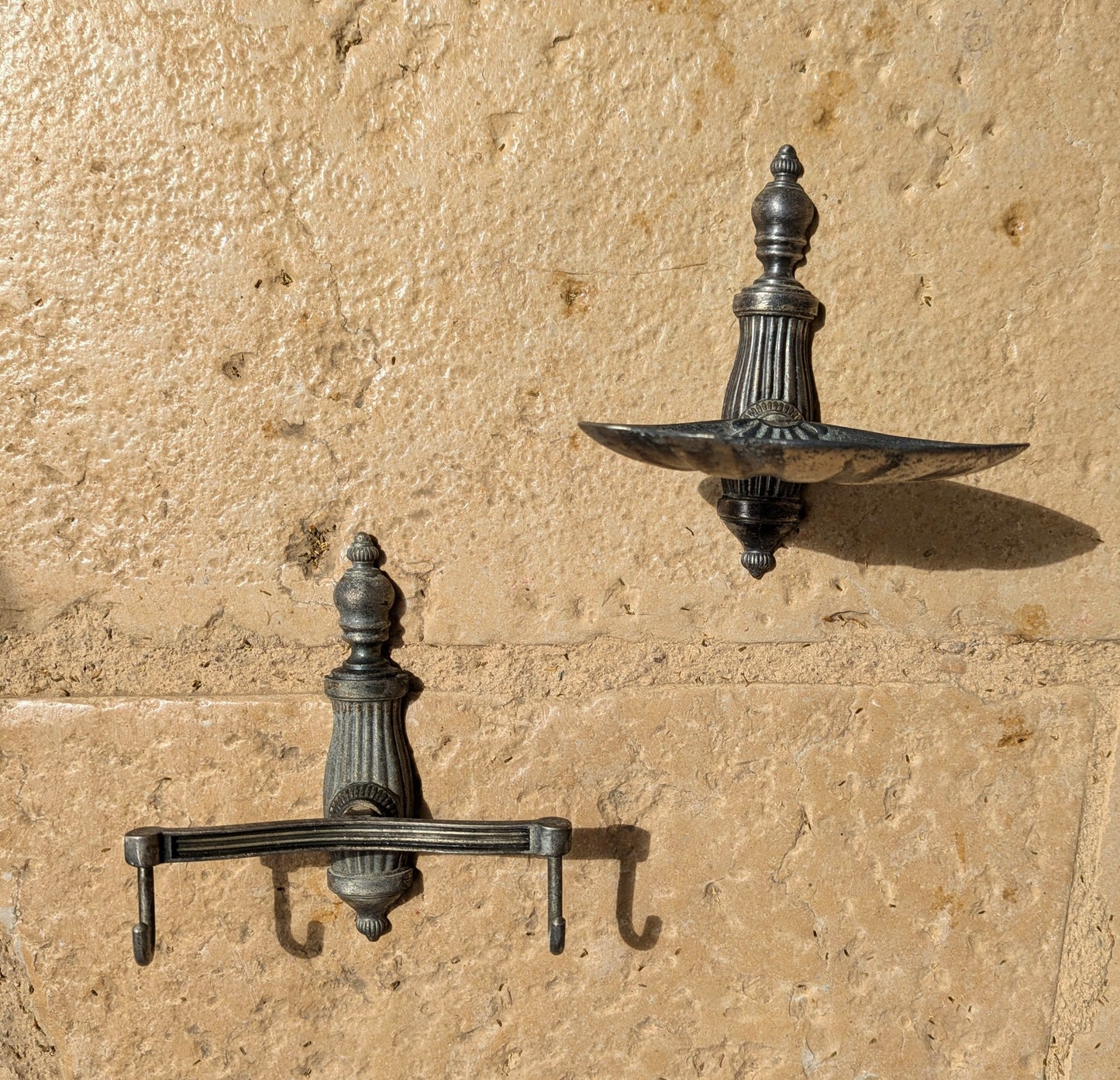 Vintage French Metal Shell Soap Dishes, Towel Hook & Towel Rail