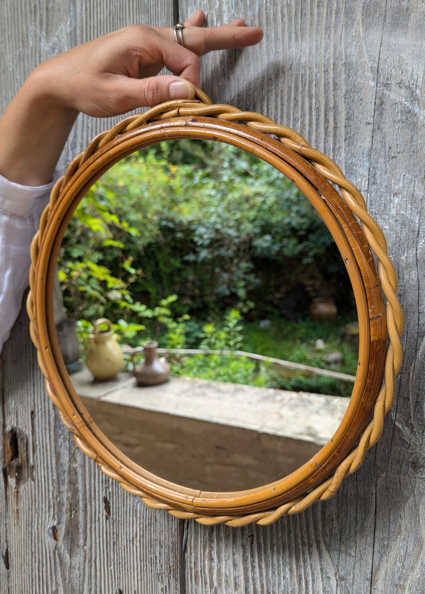 Round Twisted Rattan Mirror