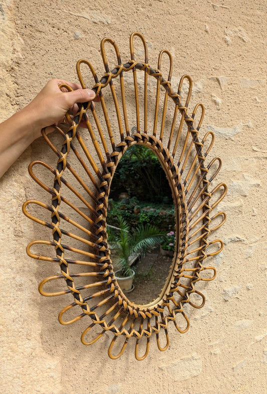 Oval Bamboo French Mirror