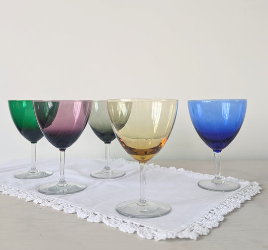 Set of Five Multicoloured Wine Glasses