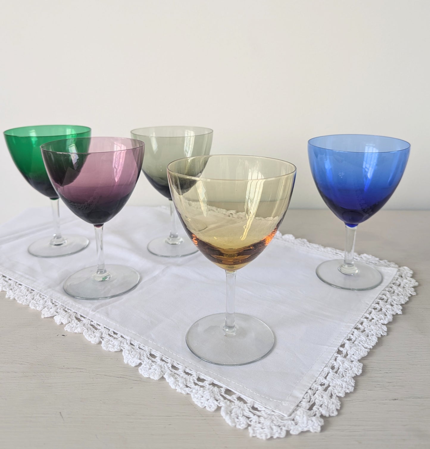 Set of Five Multicoloured Wine Glasses