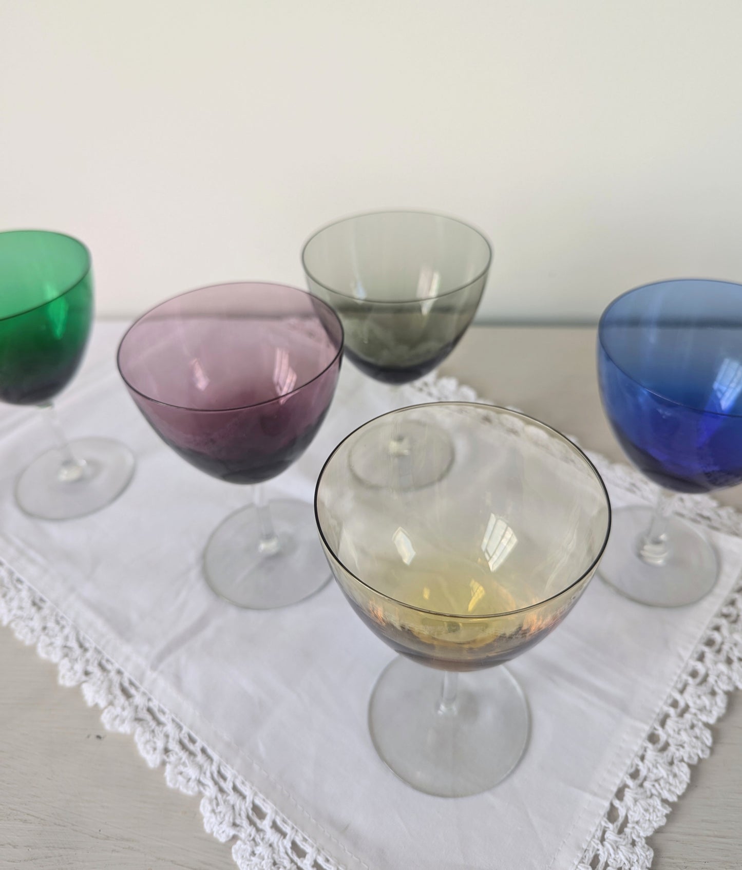 Set of Five Multicoloured Wine Glasses