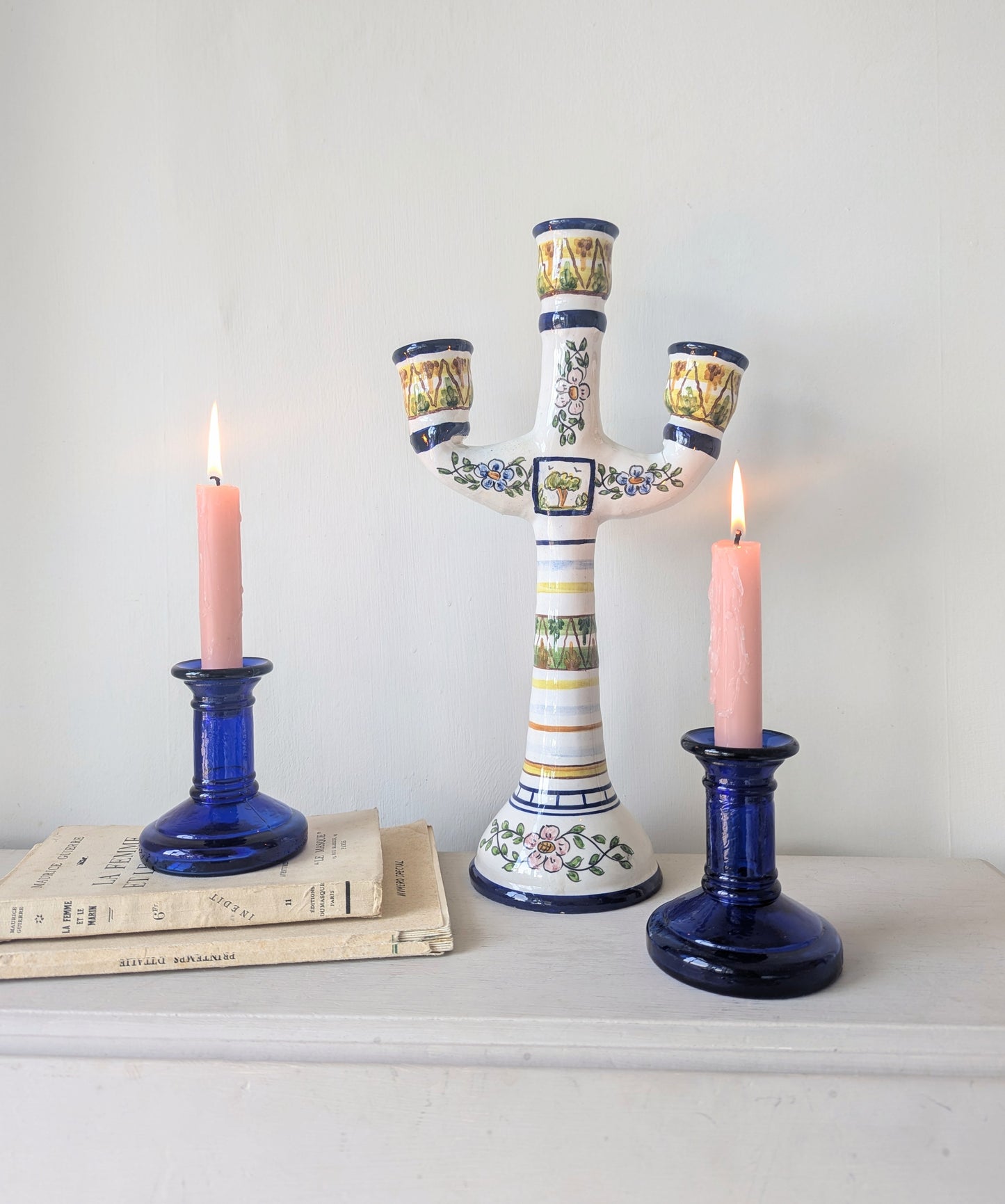 Blue Glass Candle Holders