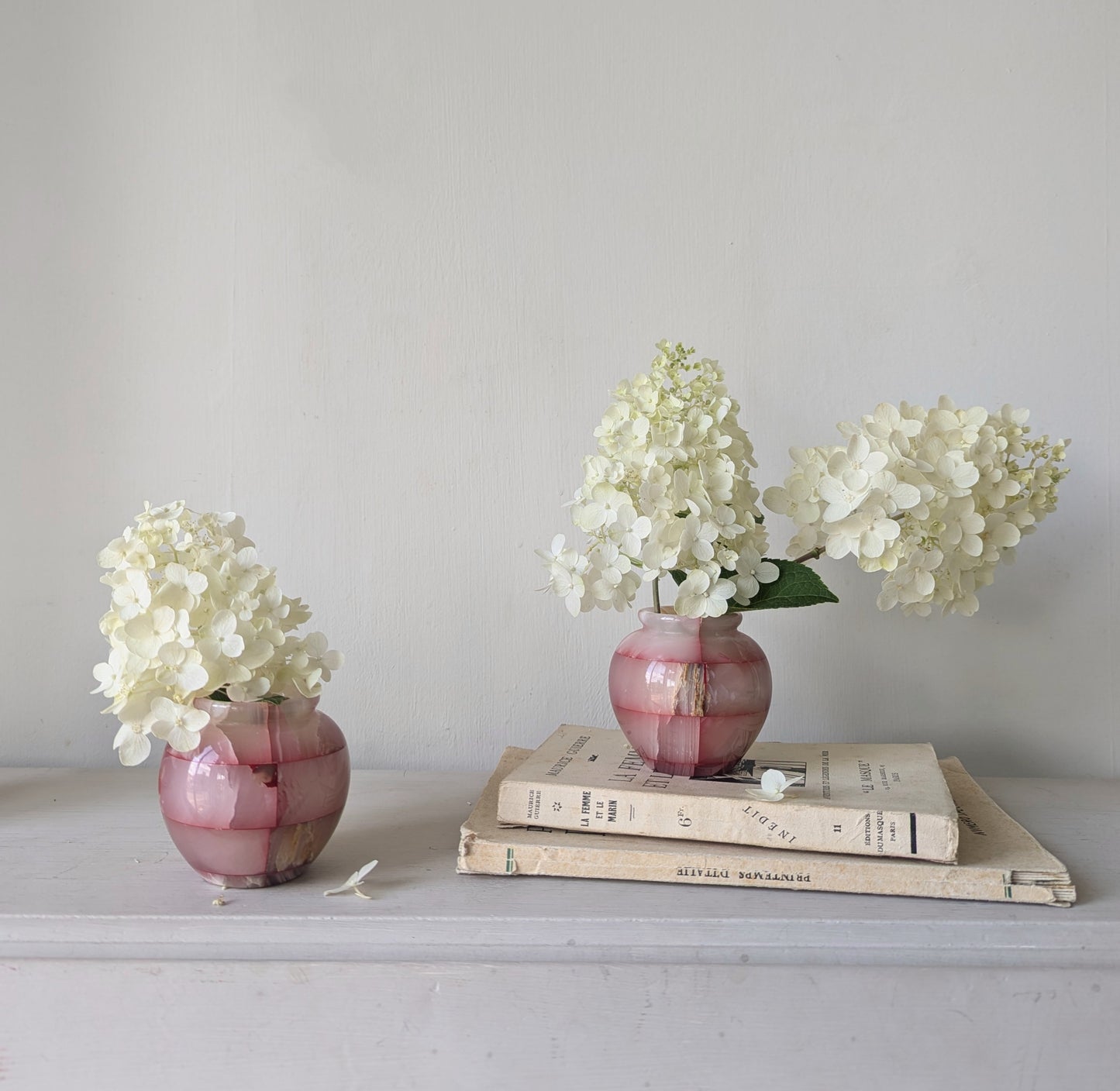 Pair of Pink Onyx Checkerboard Bud Vases