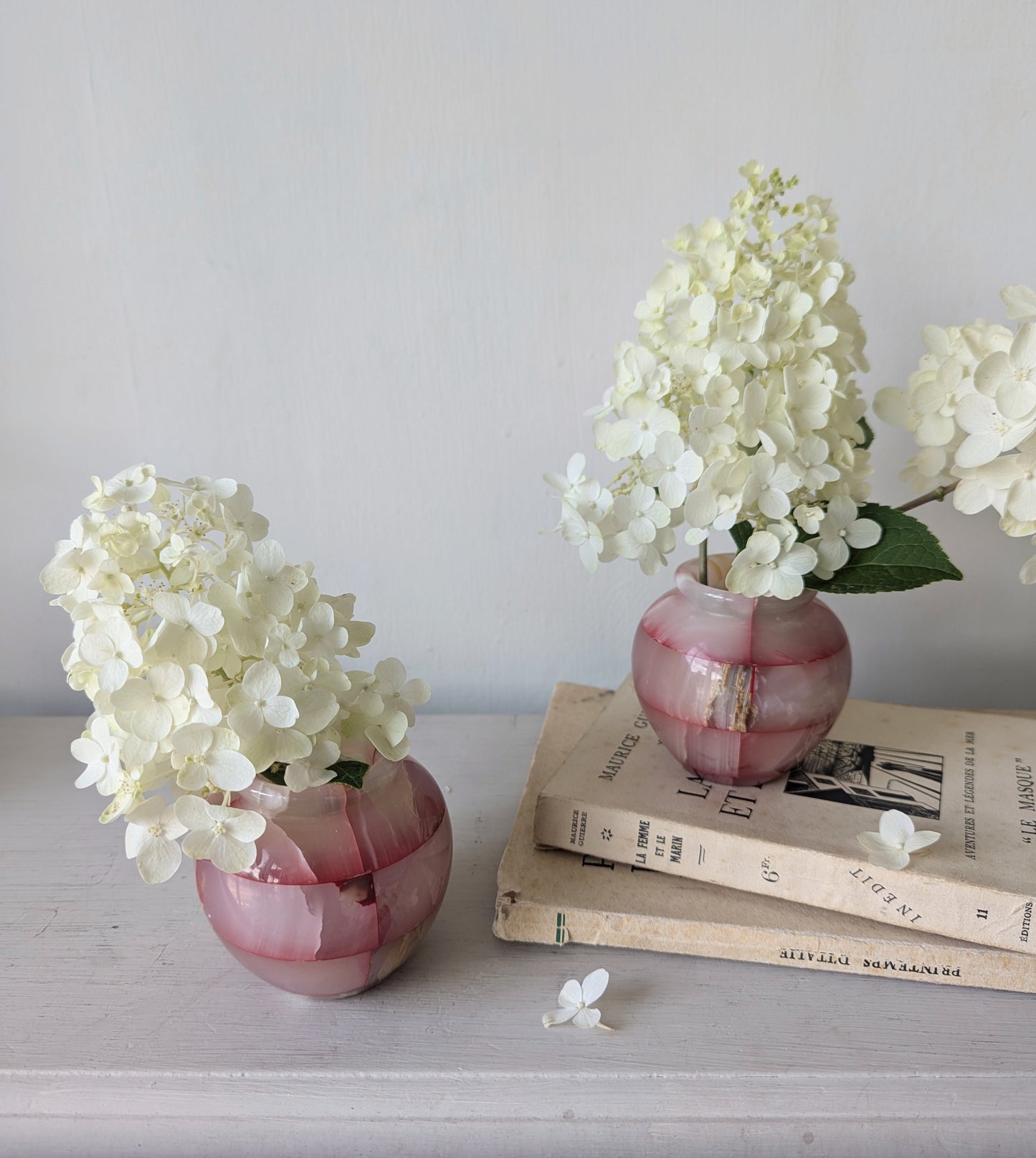 Pair of Pink Onyx Checkerboard Bud Vases