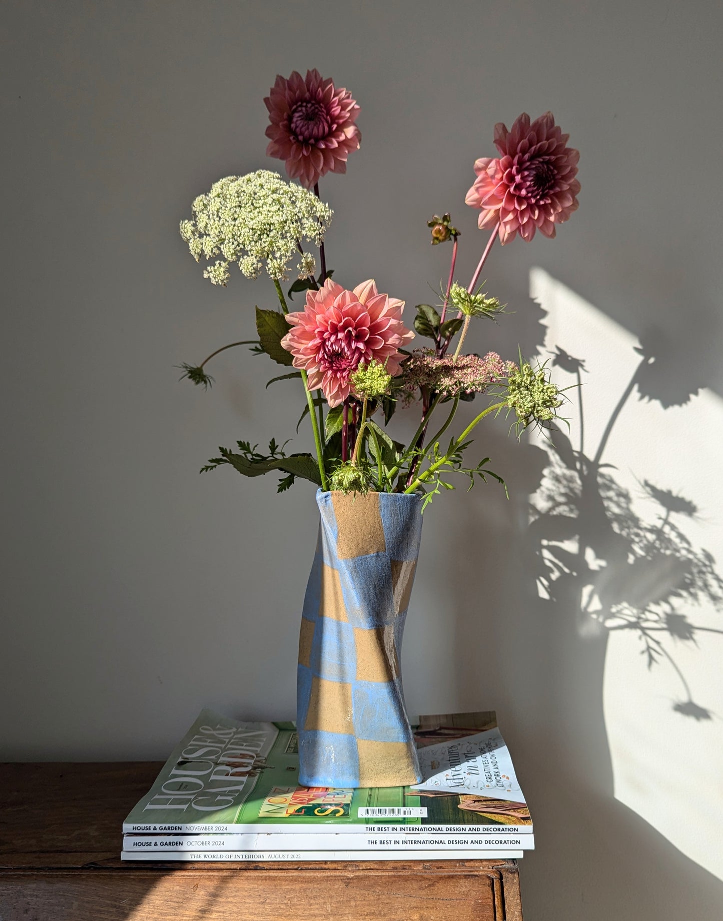 Baby Blue Check Twist Vase