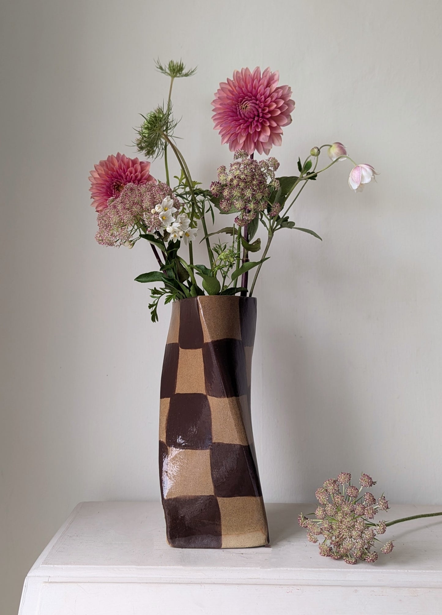 Chocolate Brown Check Twist Vase