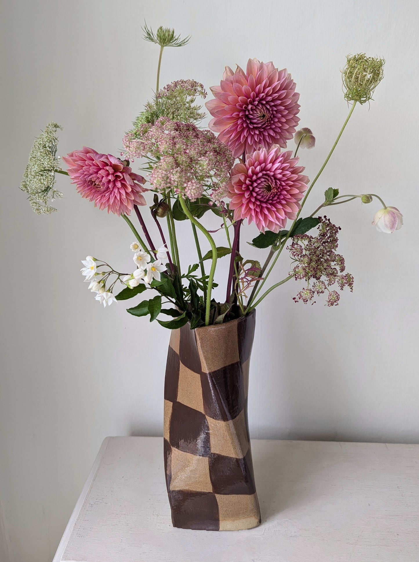 Chocolate Brown Check Twist Vase