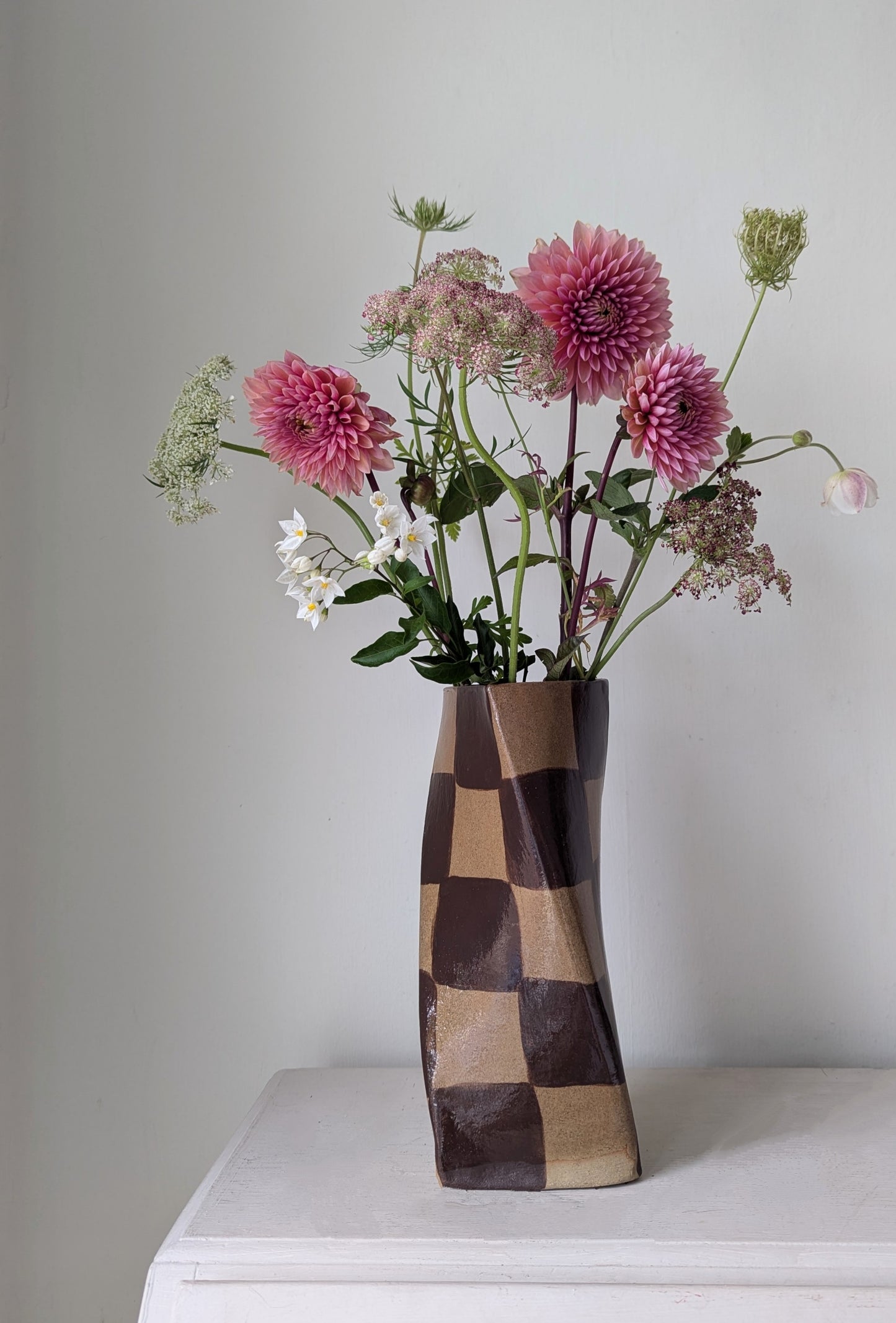 Chocolate Brown Check Twist Vase