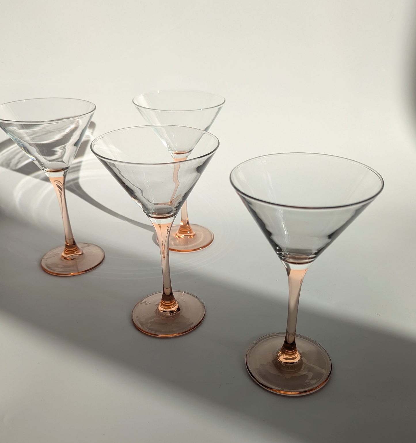 Set of Four Pale Pink Stemmed Cocktail Glasses