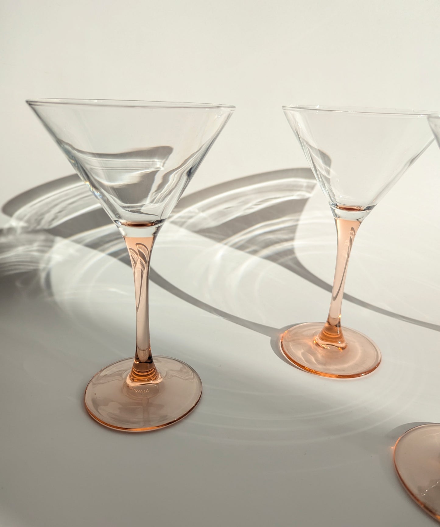 Set of Four Pale Pink Stemmed Cocktail Glasses