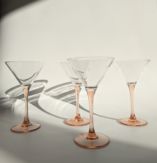 Set of Four Pale Pink Stemmed Cocktail Glasses