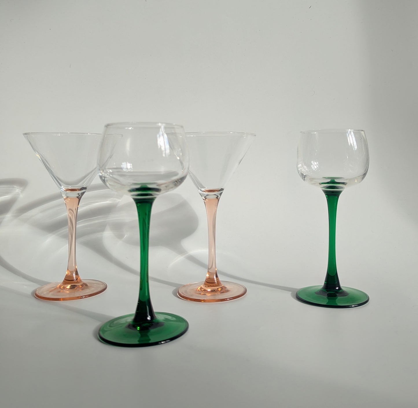 Set of Six Green Stemmed French Wine Glasses