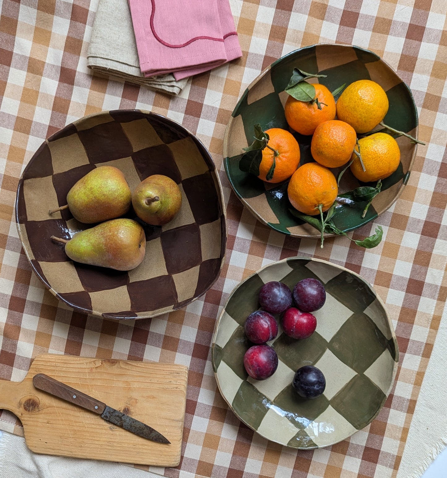 Large Brown Check Serving Bowl