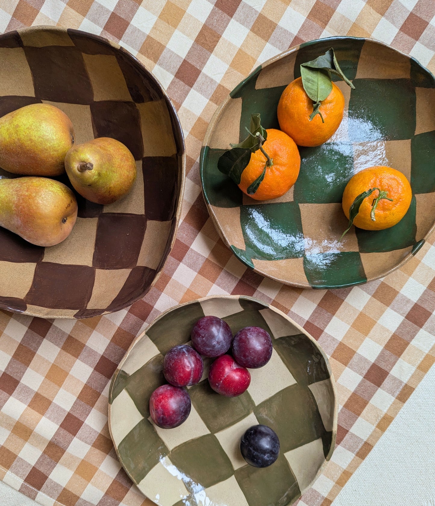 Green Check Serving Bowl