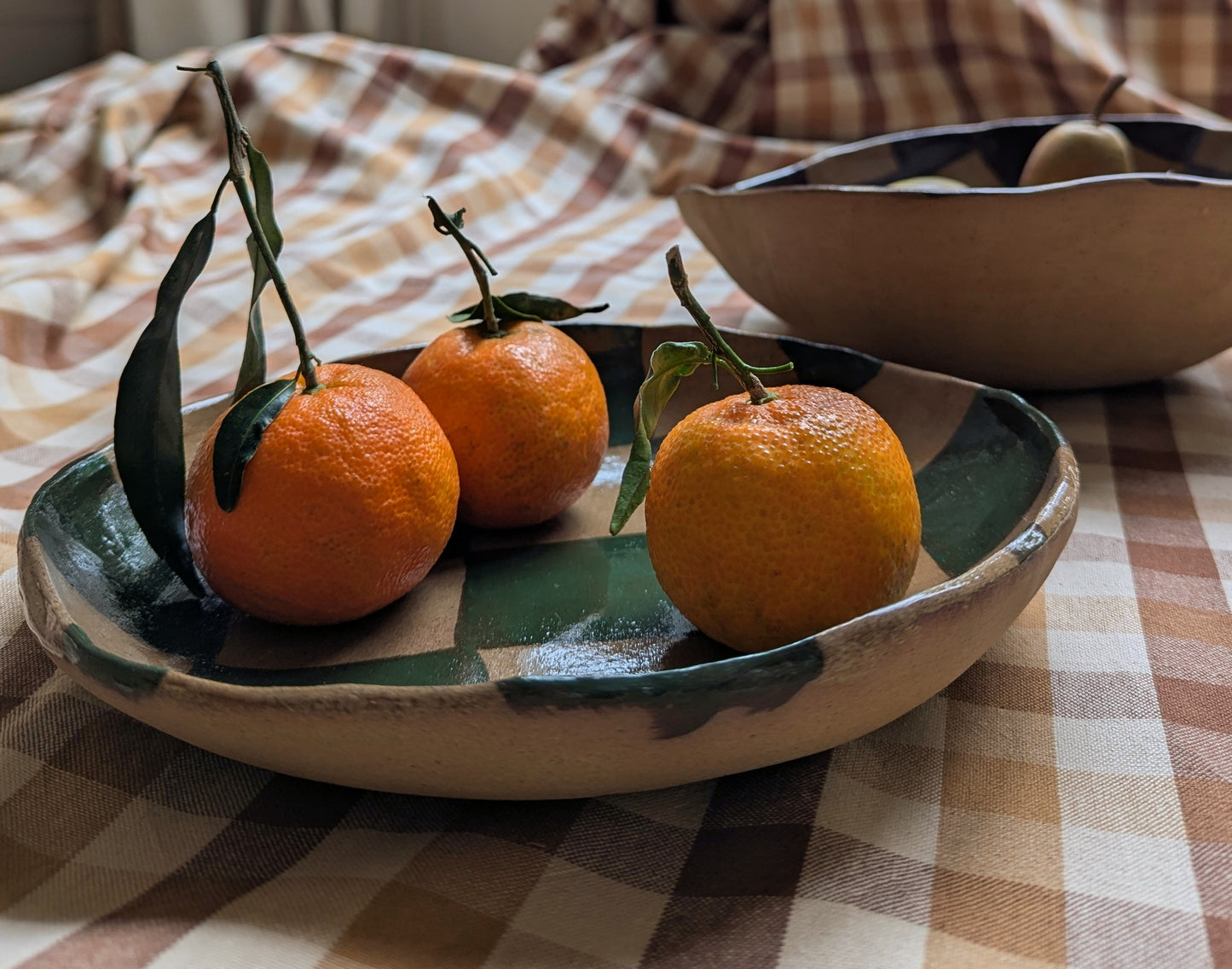 Large Brown Check Serving Bowl