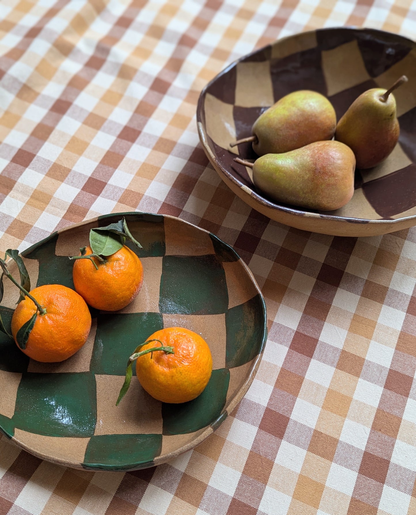 Large Brown Check Serving Bowl