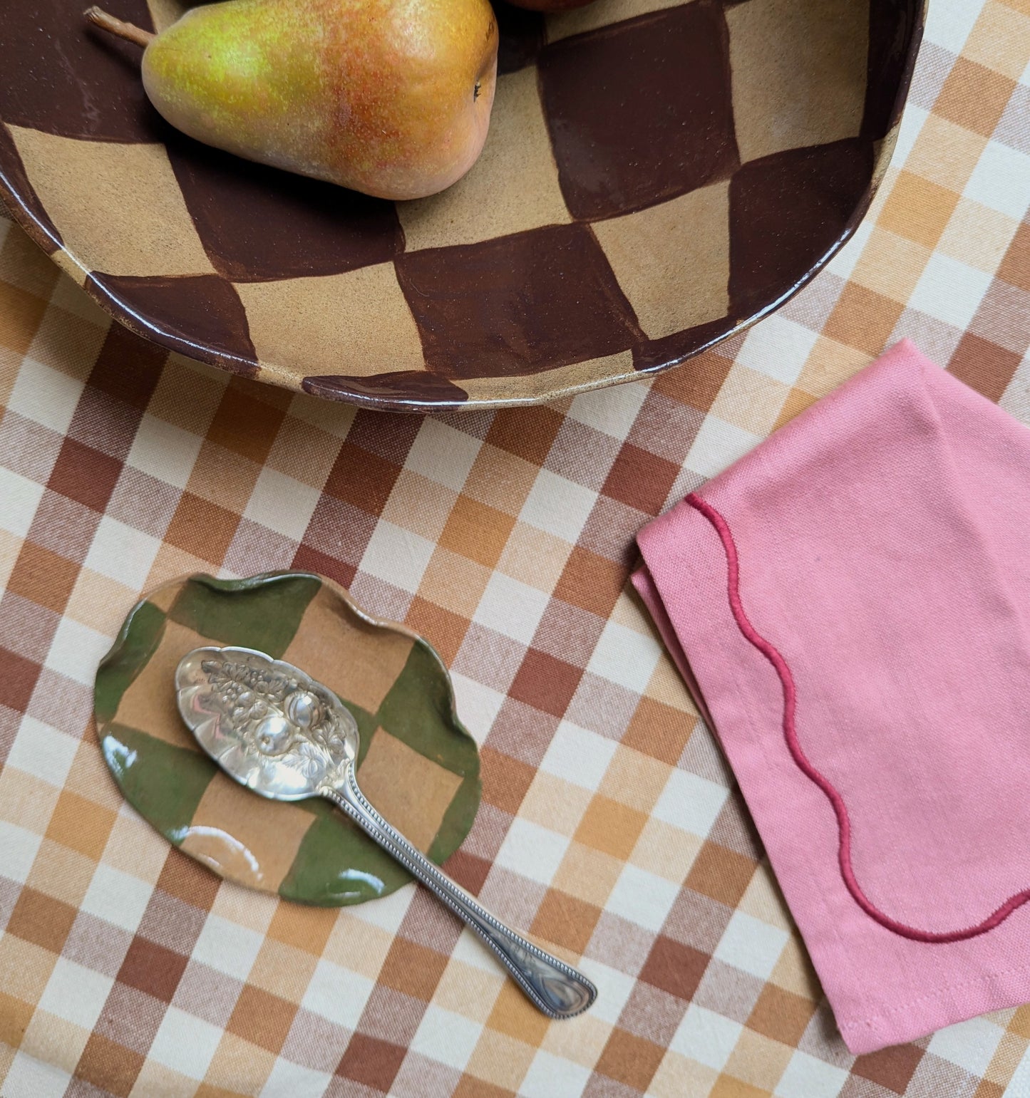 Large Brown Check Serving Bowl