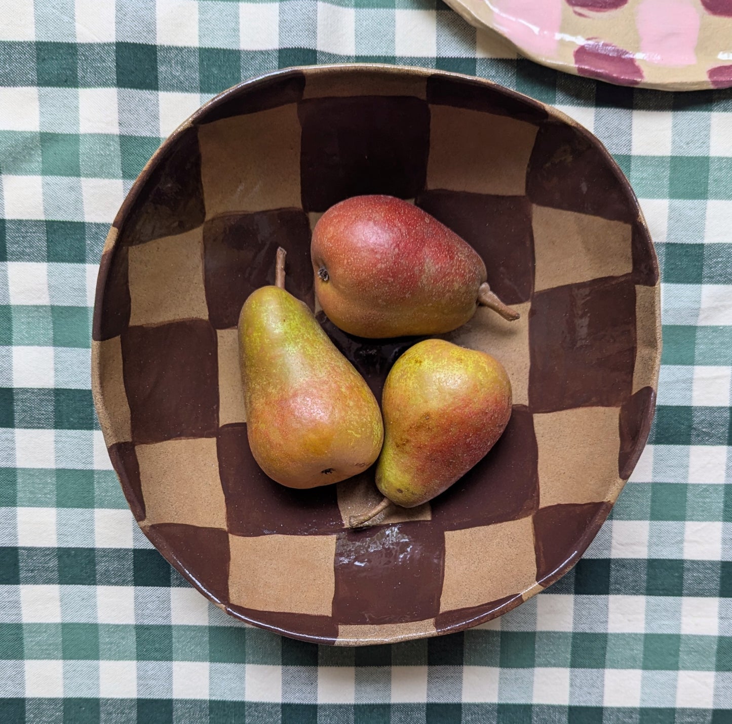 Large Brown Check Serving Bowl