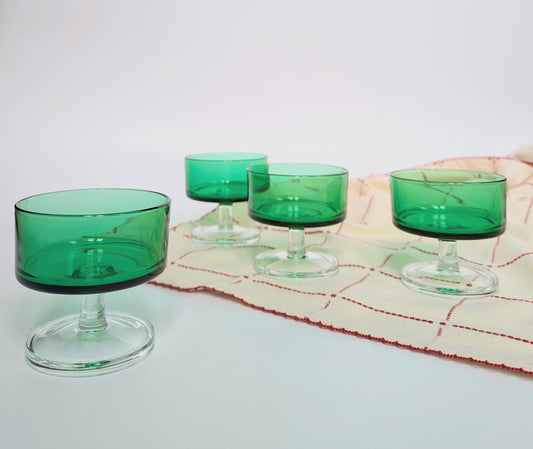 Set of Four Vintage French Emerald Green Champagne Coupe Glasses