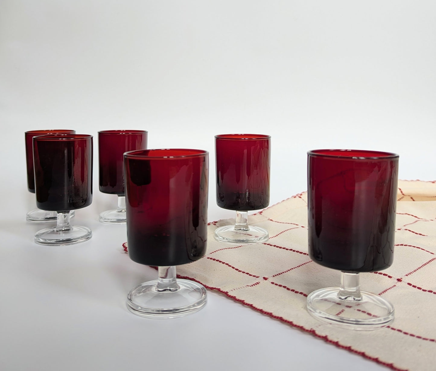 Set of Six Vintage French Burgundy Wine Glasses