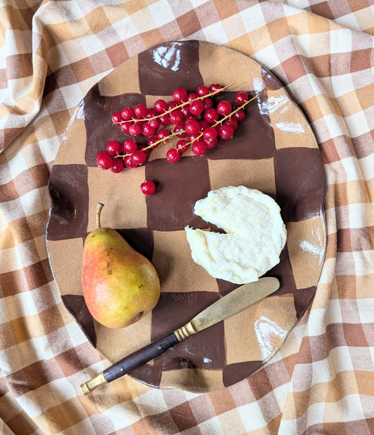 Chocolate Brown Wavy Oval Check Serving Platter