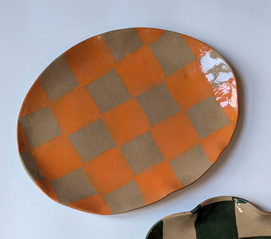 Orange Oval Check Seconds Platter