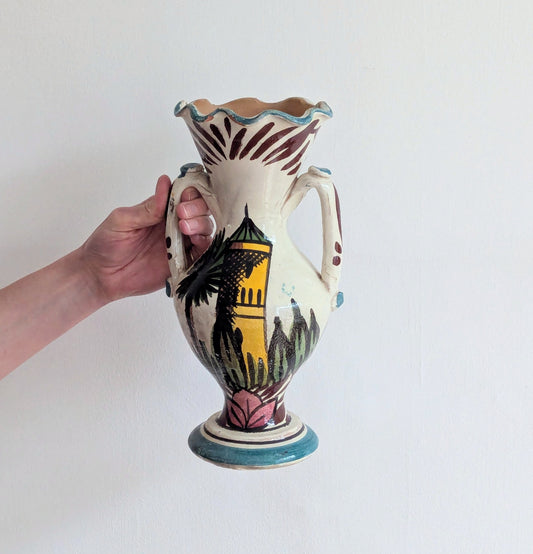 Italian Hand Painted Scalloped Vase