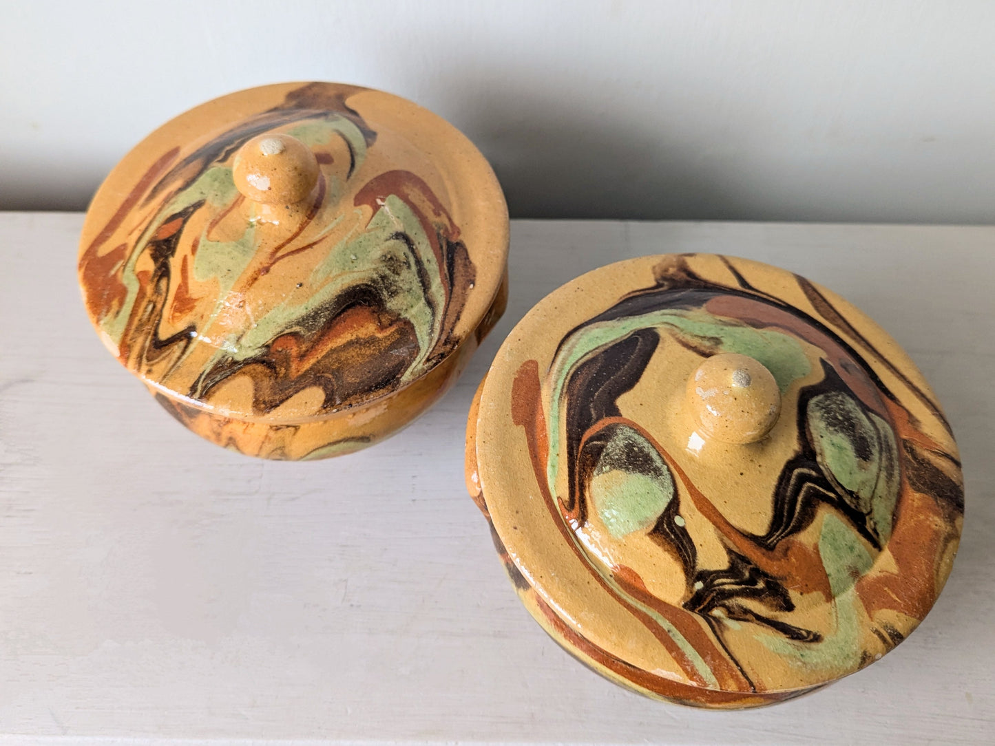 Pair of French Jaspe Pottery Bowls