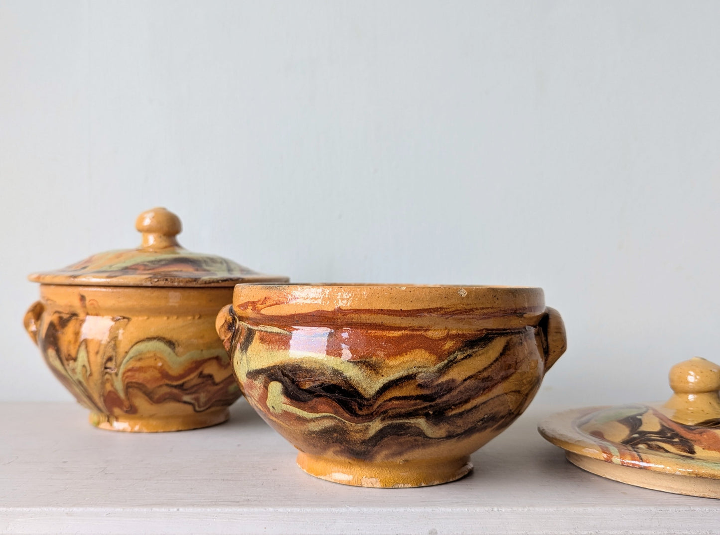 Pair of French Jaspe Pottery Bowls