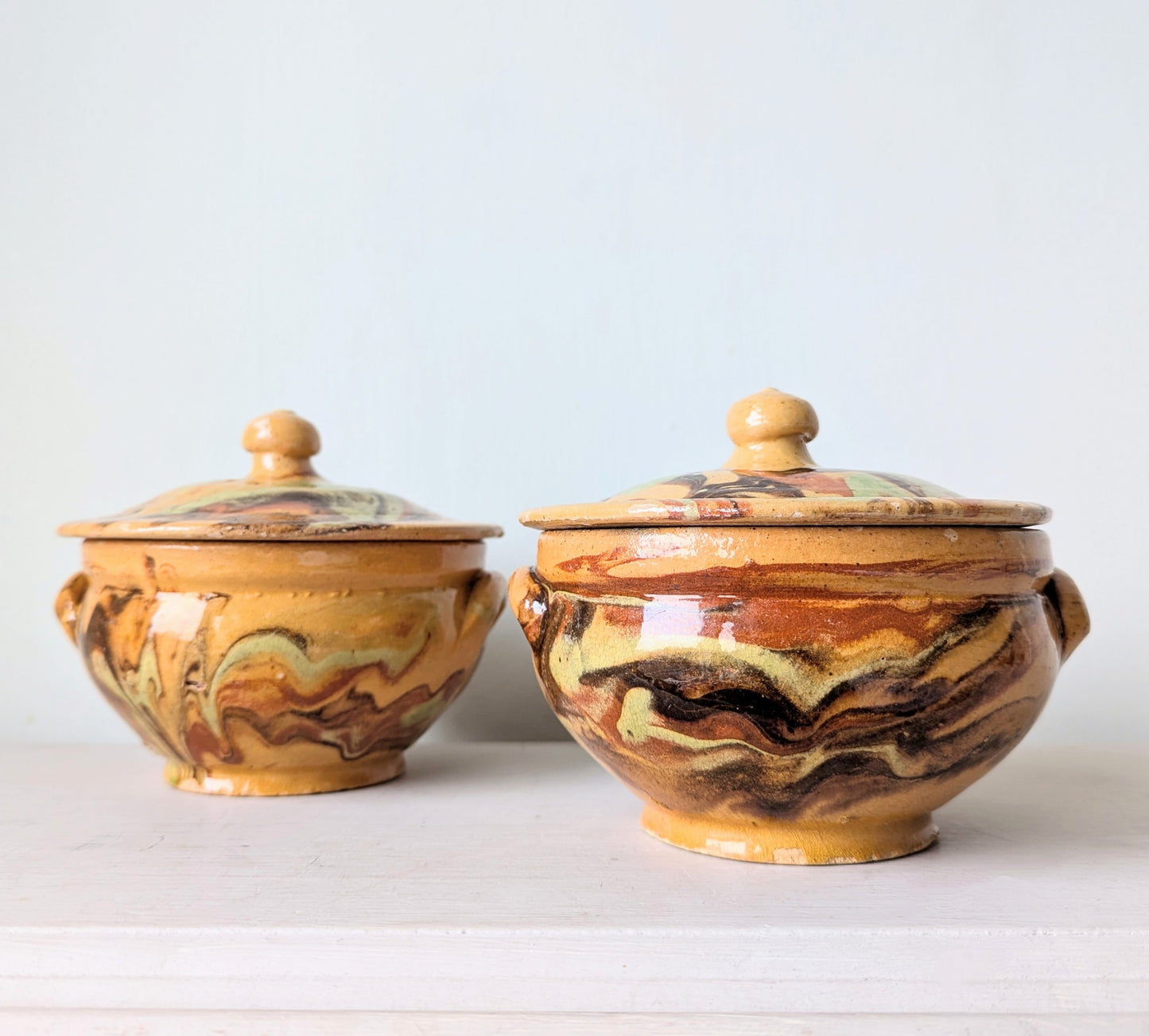 Pair of French Jaspe Pottery Bowls