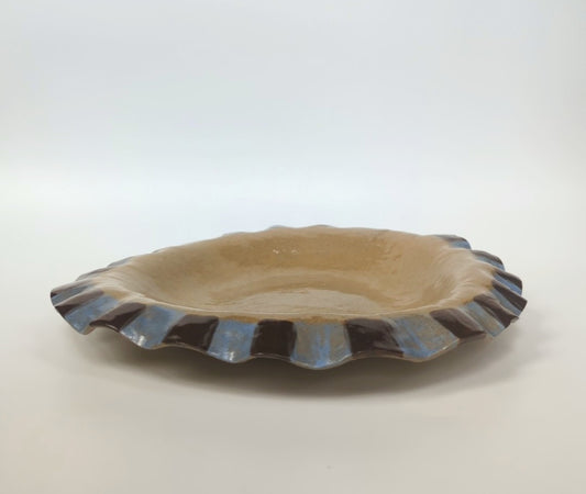 Baby Blue & Brown Frill Serving Bowl