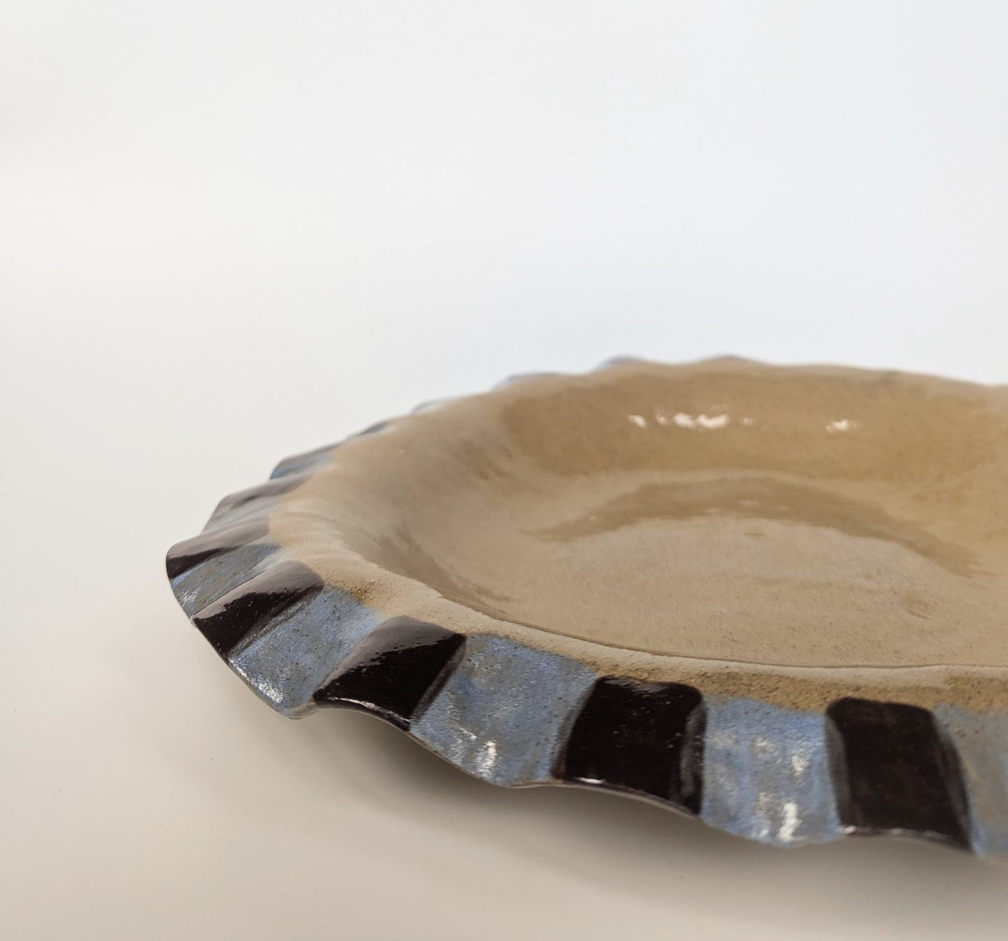 Baby Blue & Brown Frill Serving Bowl