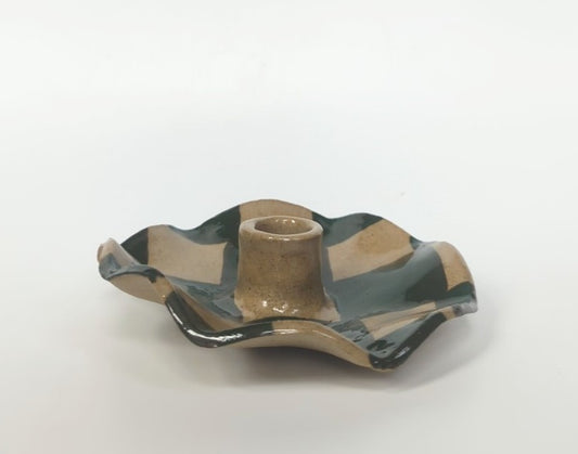 Green Check Scalloped Candle Holder