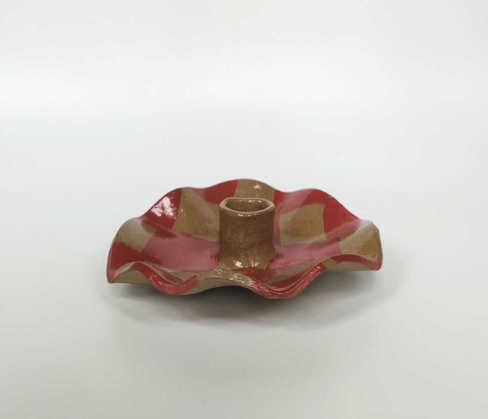 Red Check Scalloped Candle Holder