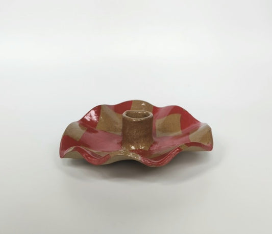 Red Check Scalloped Candle Holder