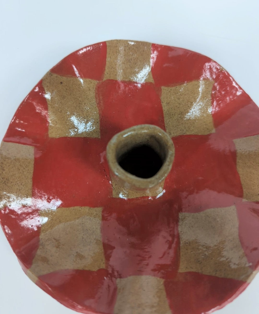 Red Check Scalloped Candle Holder
