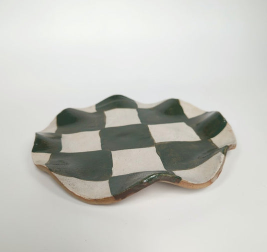 Green & White Wavy Check Side Plate