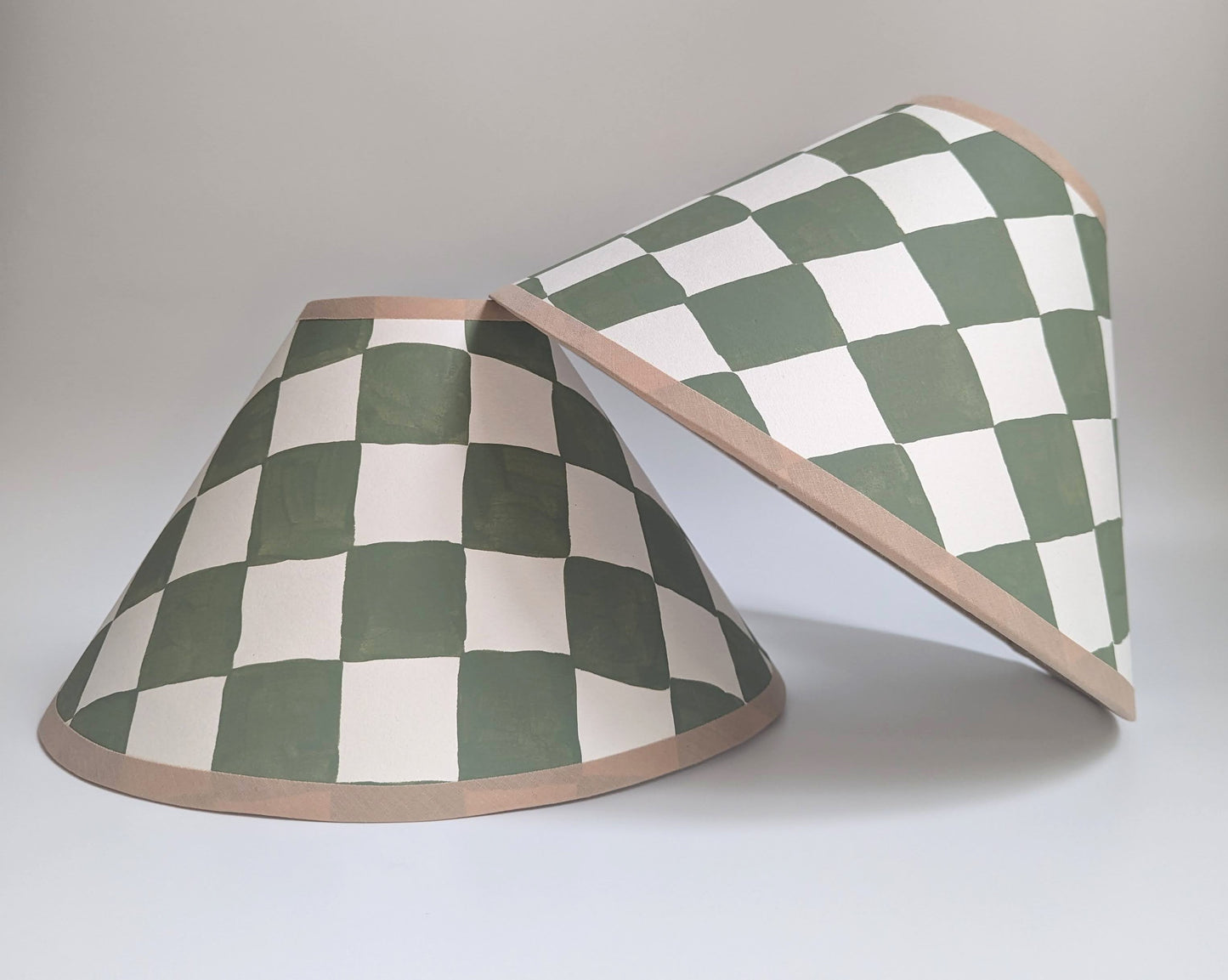 Green & Cream Checkerboard Hand Painted Coolie Lampshade