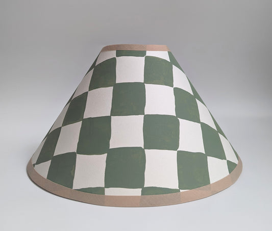 Green & Cream Checkerboard Hand Painted Coolie Lampshade