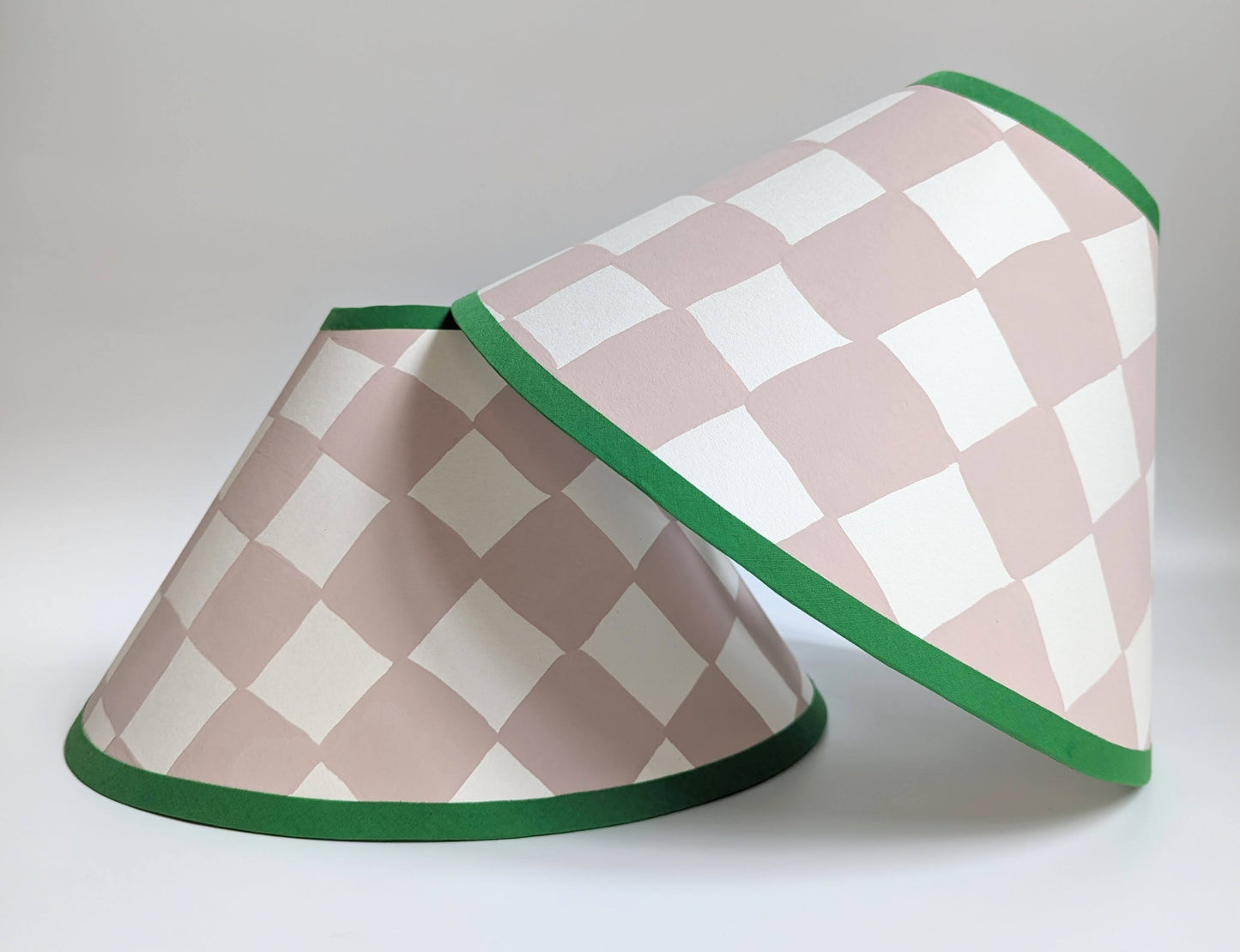 Plaster Pink & Emerald Checkerboard Hand Painted Coolie Lampshade