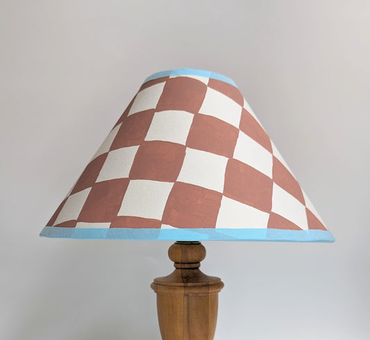 Rust & Blue Checkerboard Hand Painted Coolie Lampshade