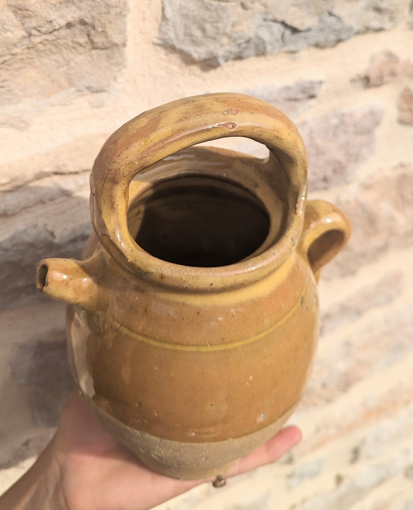 French Clay Water Jug with Mustard Glaze