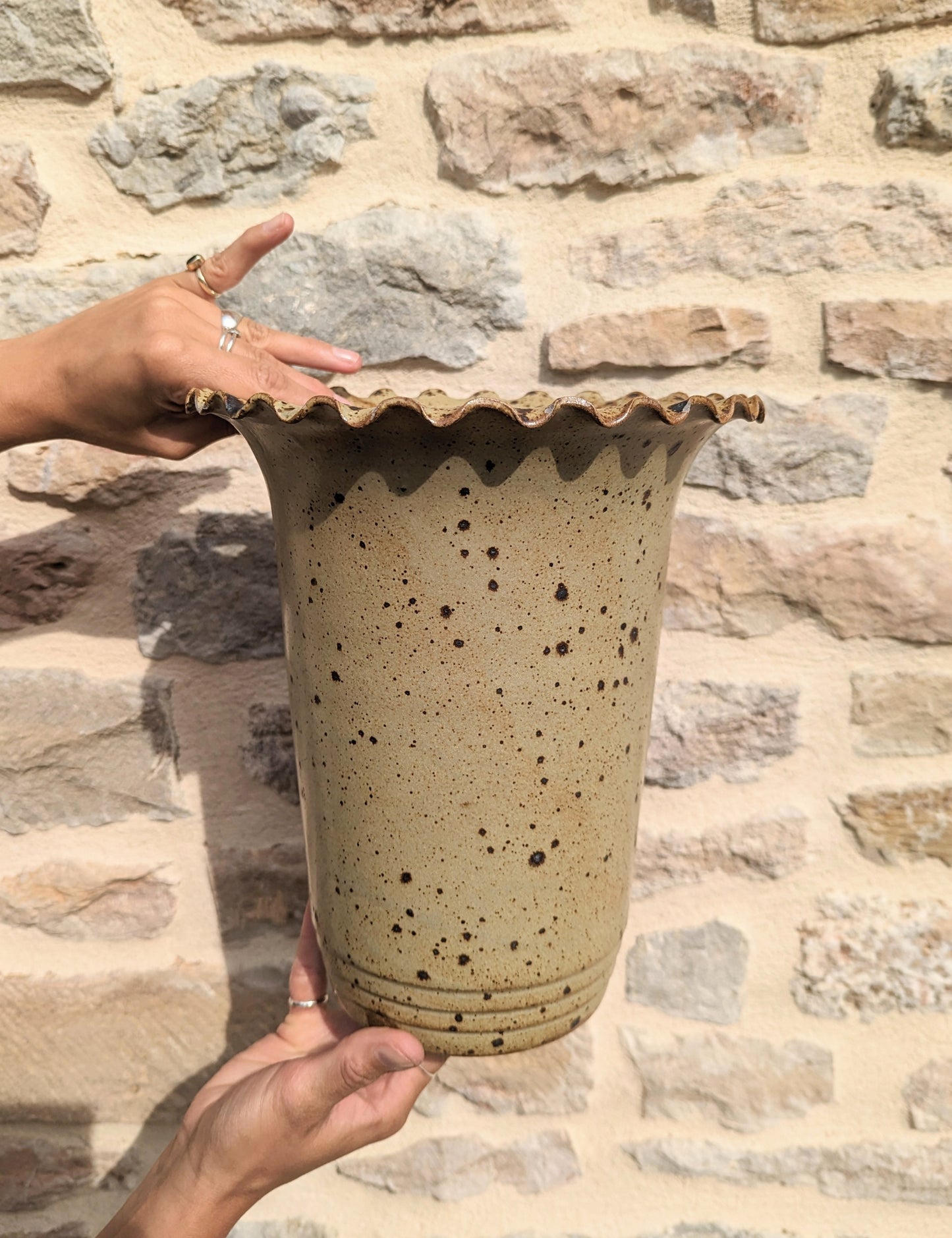 Scalloped Edge Speckled Vase