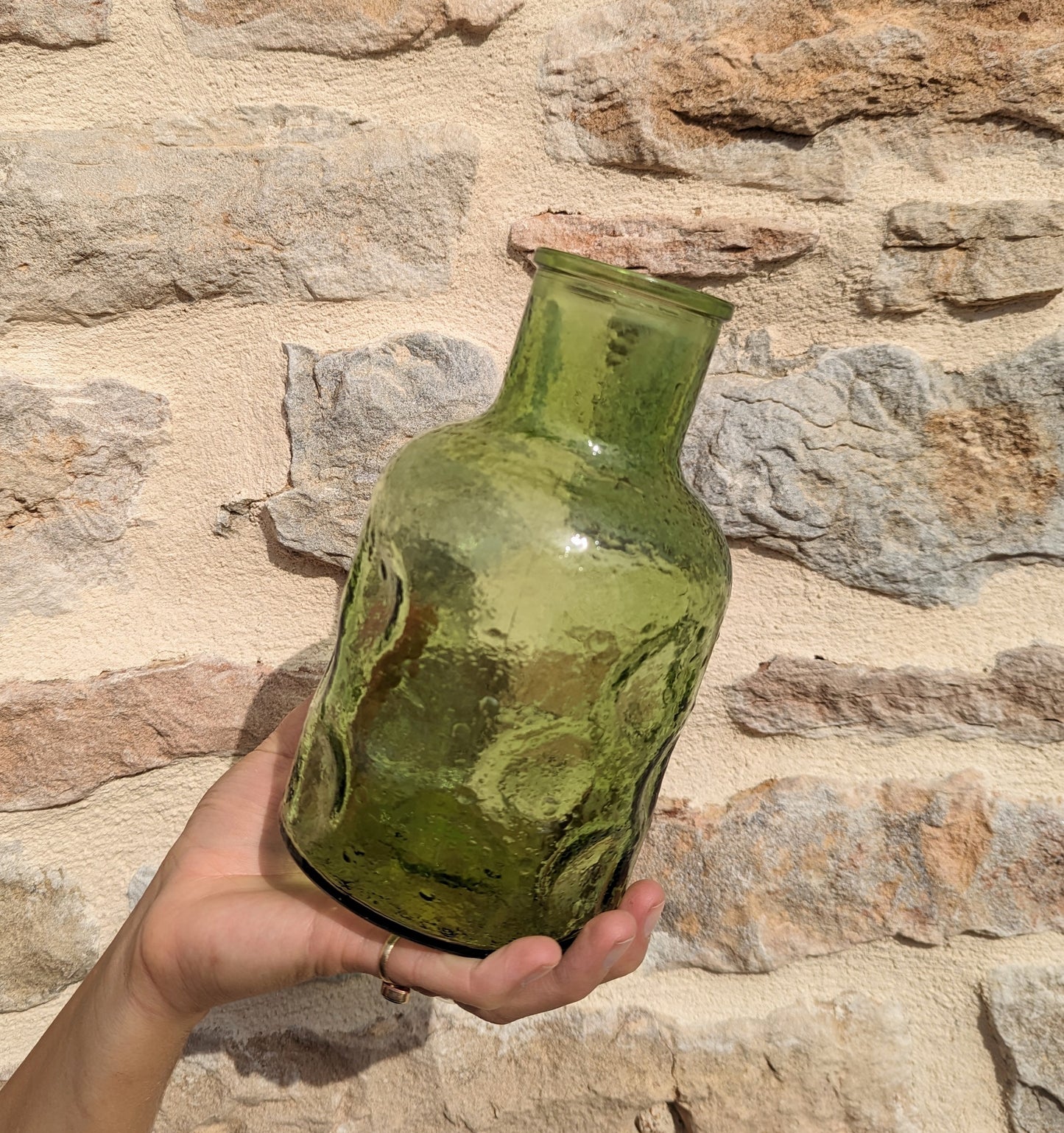Dimpled Green Glass Decanter