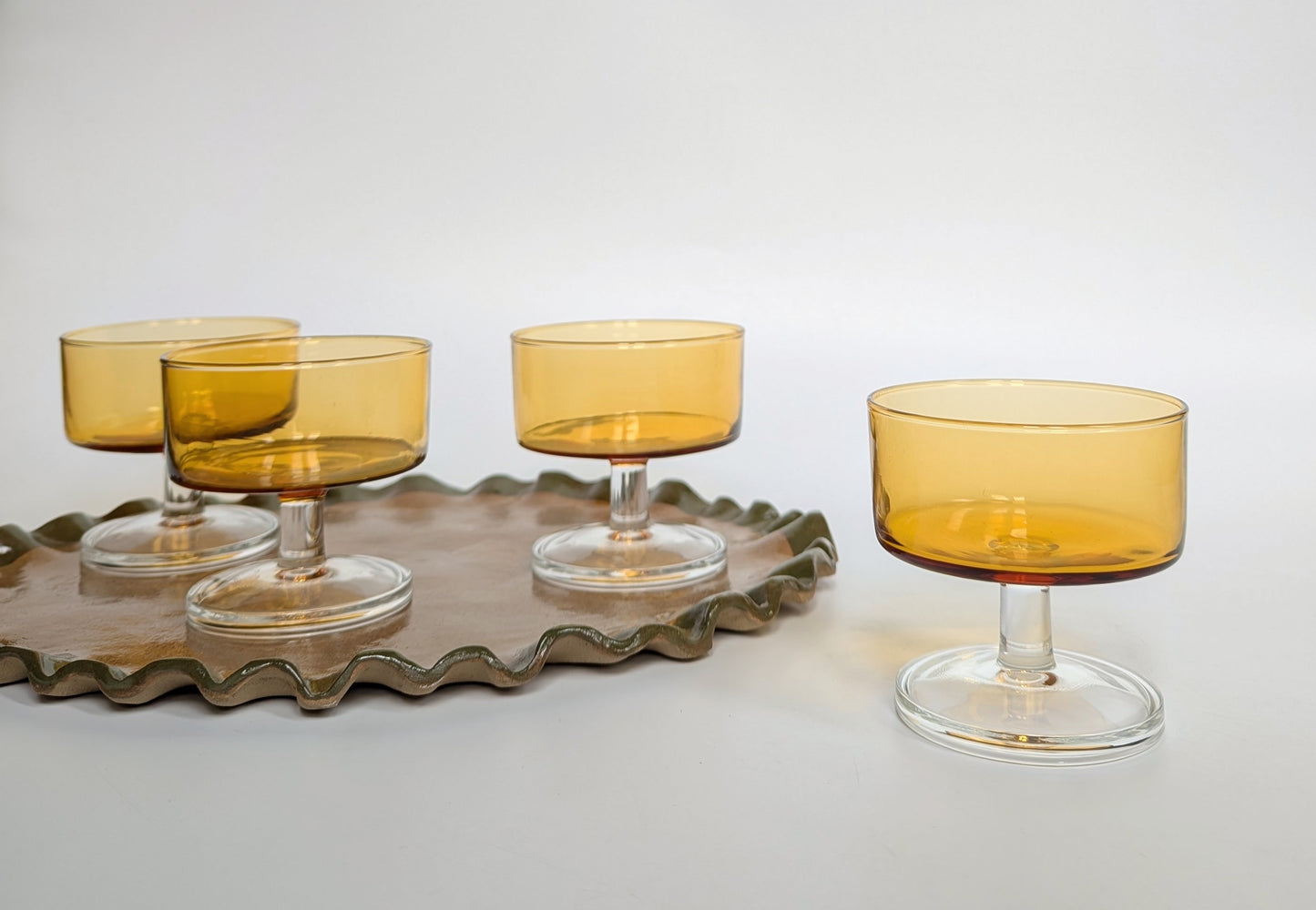 Set of Four Vintage French Amber Champagne Coupe Glasses