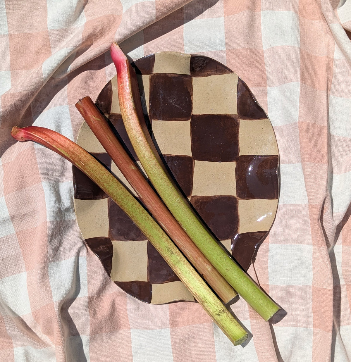 Chocolate Brown Wavy Oval Check Serving Platter