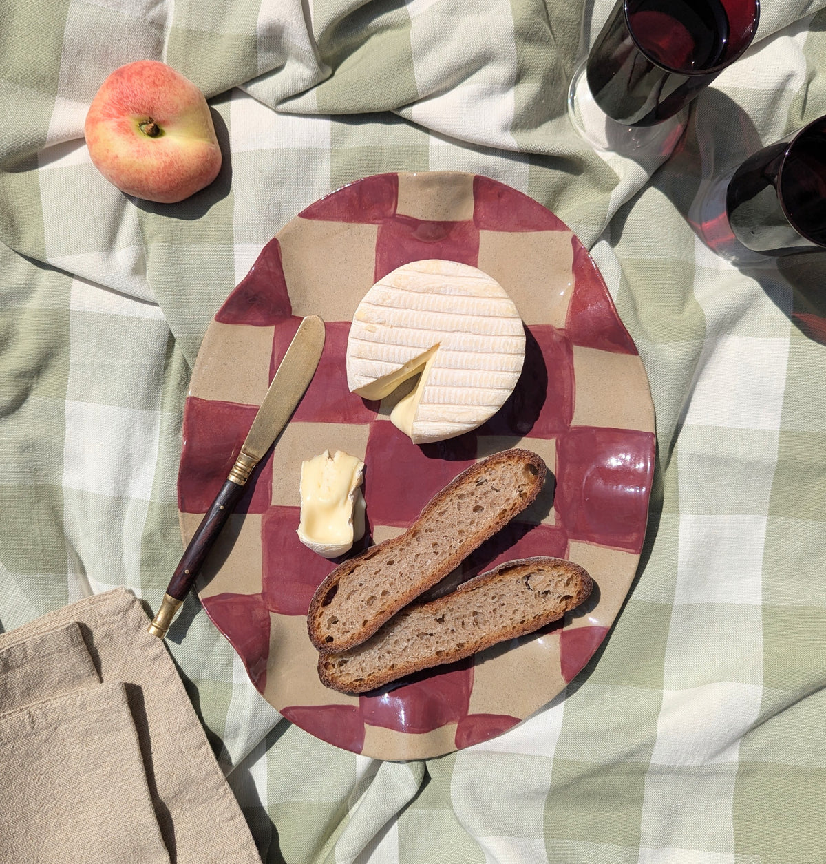 Burgundy Wavy Oval Check Serving Platter
