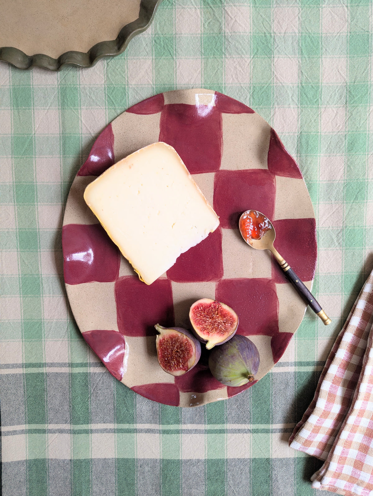 Burgundy Wavy Oval Check Serving Platter